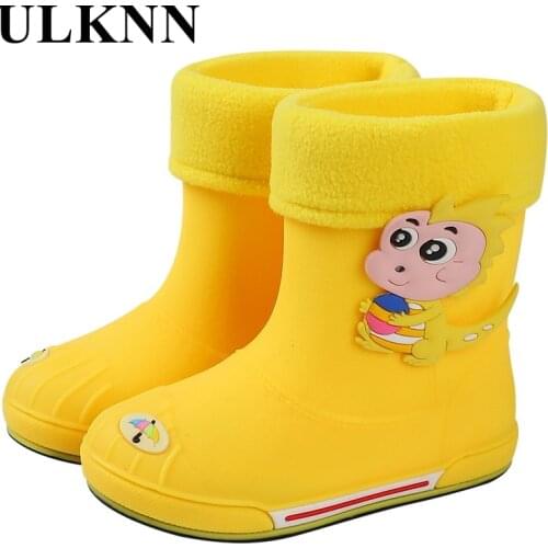 ULKNN Winter Childrens Shoes PVC Rubber Kids Baby Cartoon Dinosaur Shoes Girls Water Shoes Waterproof Rain Boots Autumn
