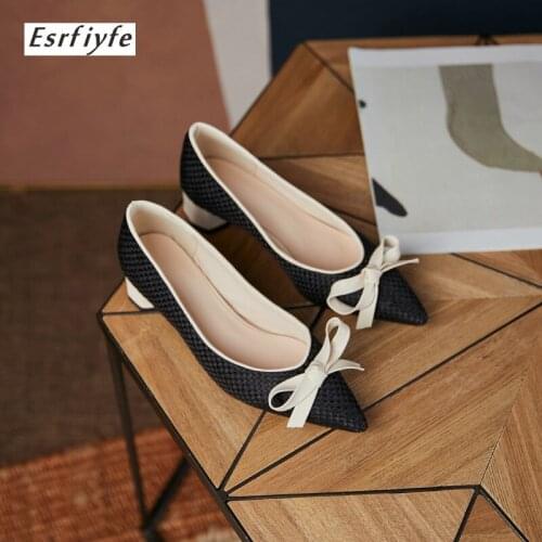 ESRFIYFE 2021 New Spring Summer Women Pumps Thick Heels Pointed Toe Sweet Bridesmaid Party Shoes Slip-on Lady Shoes Big Size 17