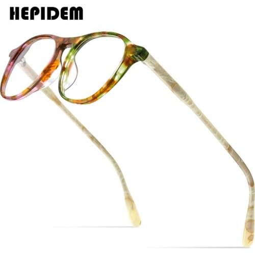 HEPIDEM Acetate Glasses Frame Men Oversize Transparent Square Eyeglasses Women Optical Prescription Spectacles Eyewear 9170