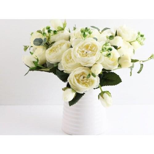 Rose Pink White Violet Peony Artificial Flowers Bouquet 5 Branch and 4 Bud Fake Flowers for Home Bride Wedding Decoration indoor