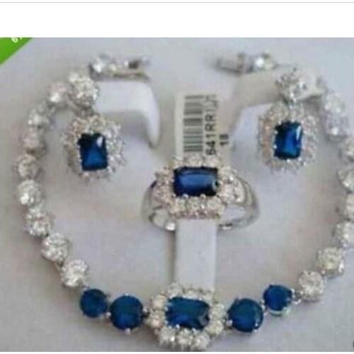 Jewellery Womens Set Blue jade bracelet earring ring plated watch wholesale Quartz stone CZ crystal