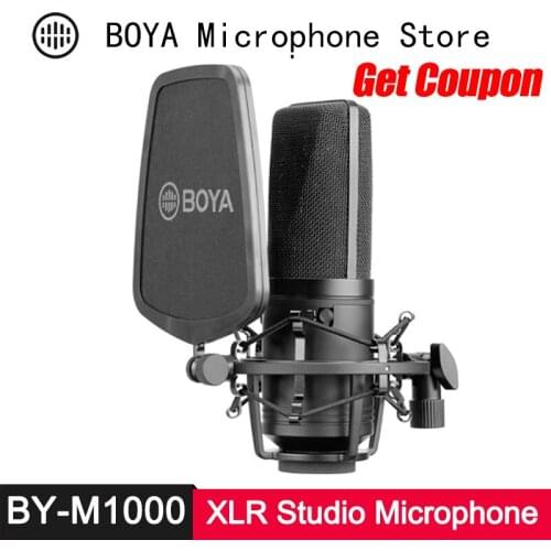 BOYA BY-M1000 Condenser Microphone Large Diaphragm 3 Polar Patterns for Singer Podcaster Voiceover Studio Mic Facebook Vlog