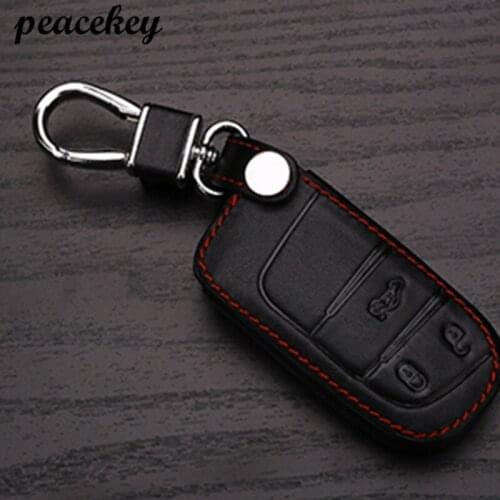 Peacekey Leather Key Case Cover For Jeep Grand Cherokee Compass Patriot Dodge Journey Chrysler 300C Car Key Chain For Jeep