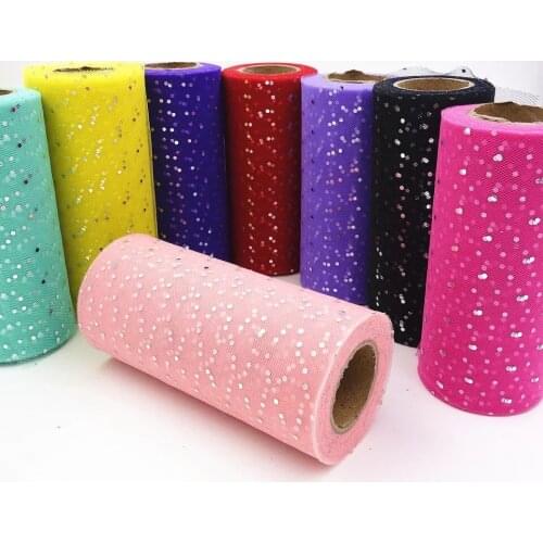 25 yards Glitter Sequin Tulle Roll 15cm Spool Tutu Wedding Decoration Organza Laser DIY Crafts Birthday Party Supplies