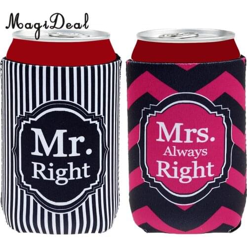 MagiDeal Novelty 1 Pair Beer Bottle Striped Cooler Sleeves Holders Mr Mrs Right Wedding Engagement Bridal Party Favor 13 x 10cm
