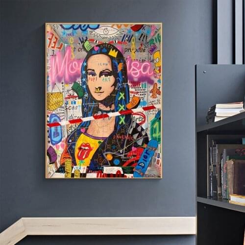 Famous Graffiti Wall Art Mona Lisa Canvas Painting Posters and Prints Wall Art Picture for Living Room Home Decoration Cuadros