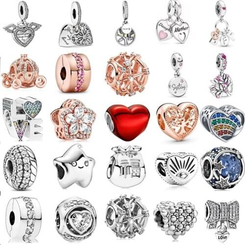 2021 new charm original Star rose gold love life tree beads suitable for Pandora lady Bracelet Necklace Jewelry