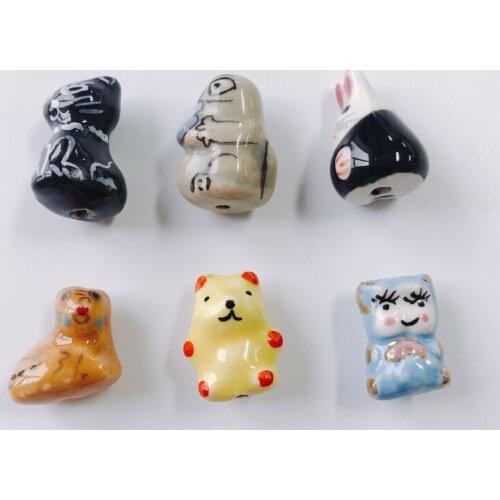 DIY jewelry accessories wholesale cartoon cute animal bear rabbit ceramic hand drawn pendant necklace earring accessories