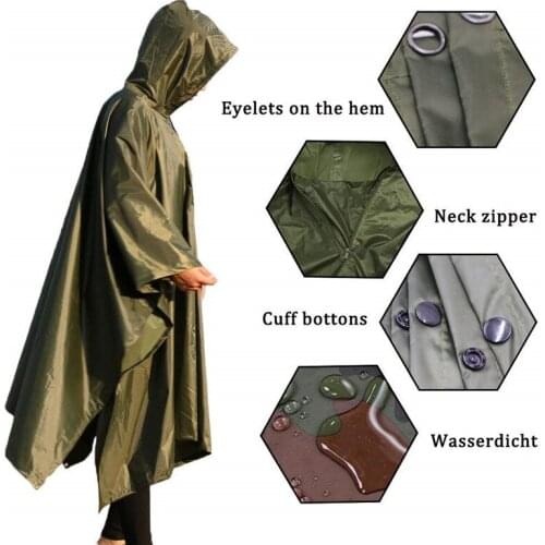 3 in 1 Camp Raincoat Backpack Hooded Rain Cover Rain Coat Hiking Cycling Poncho Raincoat Waterproof Outdoor Camping Rain Cover
