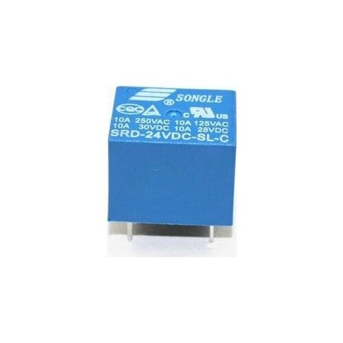 Free shipping 5PCS SRD-24VDC-SL-C 24VDC 10A Power relay PCB Type T73-24V 5 feet SRD-24VDC-SL-C New and original
