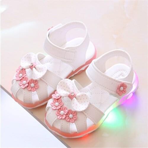 2020 Baby Girls Summer Shoes Flower Decoration Childrens Sandals PU Leather Footwear Breathable Shoes Soft Sandals for Kids