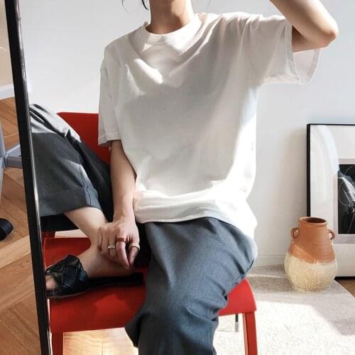 Sherhure 2020 Pure Color Summer Cotton Red O-Neck Short Sleeve White T Shirts Tops For Women Blusa