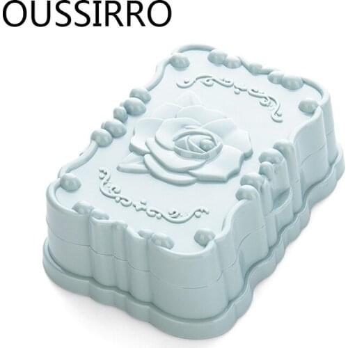 For Home Cute Rose Carving Shape Soap Box Lovely Plastic Soap Dish With Cover Sink Drain Soap Box Essential Bathroom Supplies