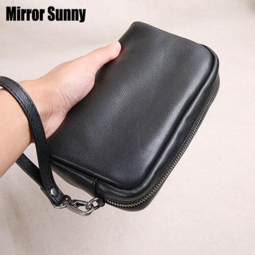 Mens Handbag Head Cowhide Leather Small Male Clutch Bag Long Wallet Trendy Leather Soft Leather Large Capacity Mobile Phone Bag