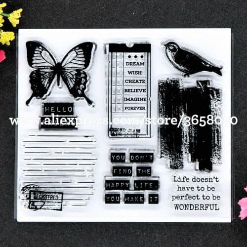 HELLO DREAM WISH FOREVER Butterfly Bird Scrapbook DIY photo cards rubber stamp clear stamp transparent stamp 10.5x12.5cm 8101538