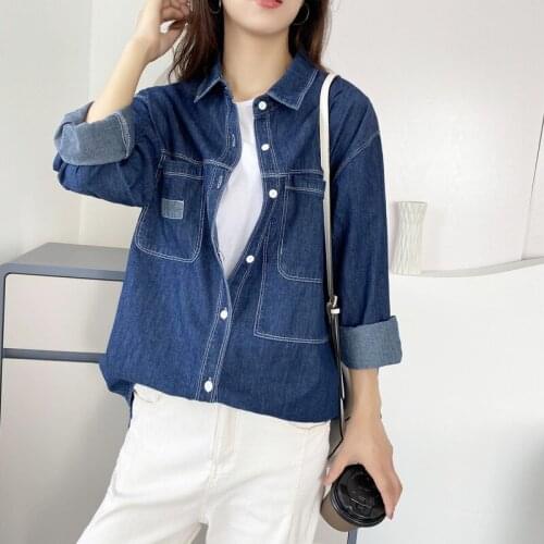 2139 Loose Denim Jackets For Women Vintage Casual Korean Style Autumn Patchwork Chic Design Shirt Coats Female Blouse Clothing