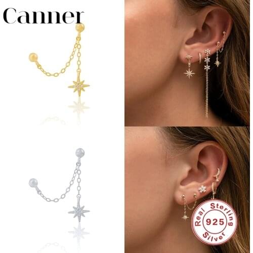 Canner Earrings For Women 925 Sterling Silver Pendientes Eight Pointed Star Diamond Earrings Dangle Piercing Jewelry Joyero W5