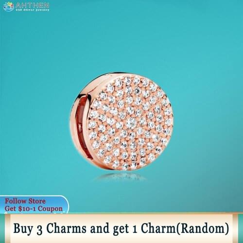 Ahthen 925 Sterling Silver Rose Dazzling Elegance Clip Charms fit Original Pandora Reflexion Bracelets Women Jewelry Girl Gift