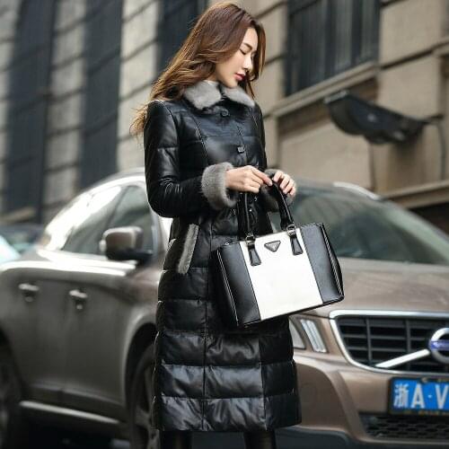 Genuine Leather Winter Women Mink Fur Collar Down Jacket 100% Real Sheepskin Coat Korean Long Jackets MY
