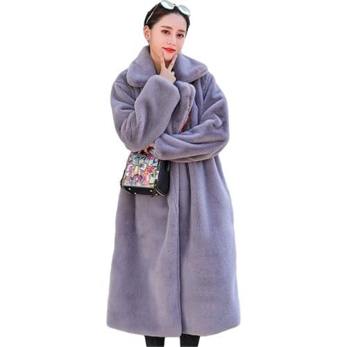 Winter Women Faux Fur Coats Fluffy Furry Thick Warm Plush Coat Gray Yellow Long Plus Size Fake Fur Jacket