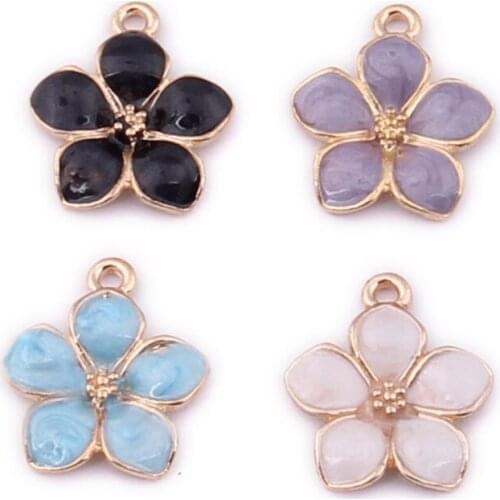 10pcs 17*16mm New Five-petal enamel Bauhinia flower charms Alloy pendants Small Hanging KC Golden Diy Ear jewelry Accessories