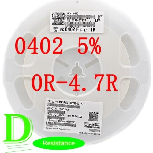 100PCS SMD Resistor 0402 5% RC0402JR-07 Series 0R 1R 1.1R 1.2R 1.3R 1.5R 1.6R 1.8R 2R 2.2R 2.4R 2.7R 3R 3.3R 3.6R 3.9R 4.3R 4.7R