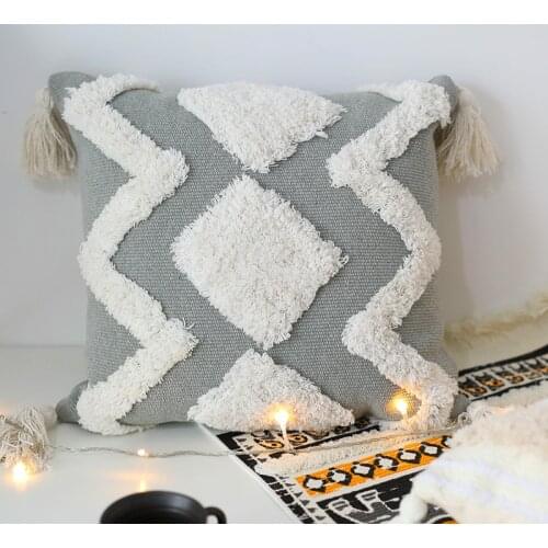 2PCS 45x45cm cojines decorativos para sofa Morocco geometric black and white tufted tassel pillowcase christmas pillow case