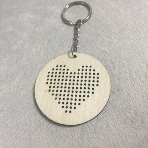 20pcs Wood Heart cross stitch Decor diy custom heart keychain