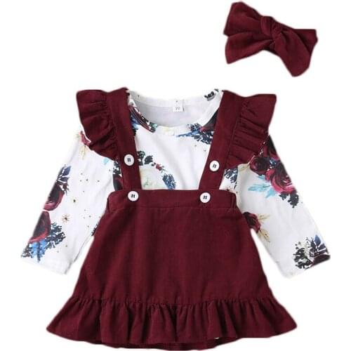3PCS Baby Girl Clothes Full Sleeve Baby Girl Dress Cotton O-Neck Bodysuits+Dress+Headwear Girls Baby Clothing Sets Autumn