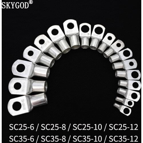 5pc SC Type Wire Nose Terminal SC25 SC35 Bare Copper Battery Block Lugs Hole ID 6mm 8mm 10mm 12mm Crimp DTGA Cable End Connector