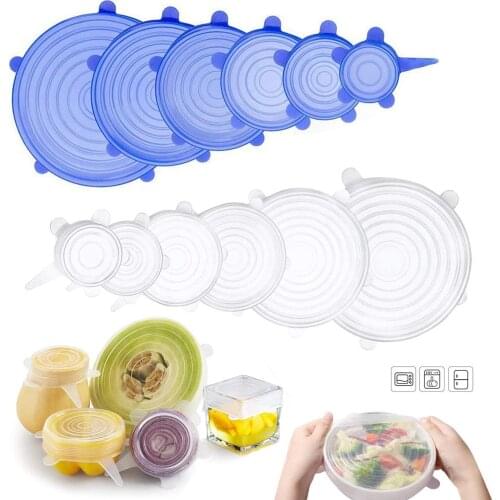 6 Pcs Silicone Stretch Lids Reusable Durable Food Storage Covers for Bowl Keeping Fresh Seal Lid Kitchen Accessories