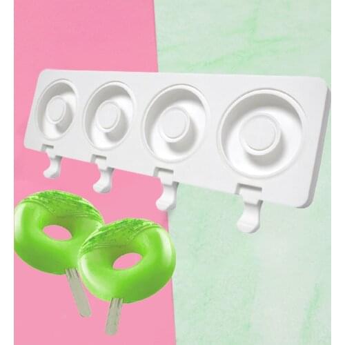 6 Types Summer Ice Cream Molds Donuts Silicone Popsicle Mould DIY Freezer Juice Jelly Tools Ice Cube Tray With 50 Wooden Sticks