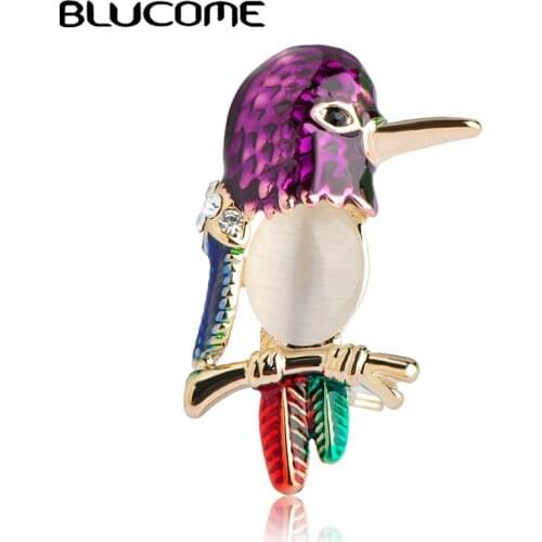Blucome New Style Antique Gold-color Bird Brooch Big Belly Opals Owl Brooches For Kids Gifts Suit Collar Sweater Clips Jewelry