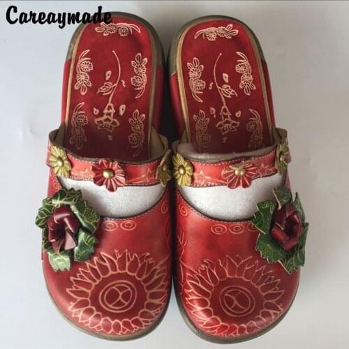 Careaymade-Folk style Head layer cowhide pure handmade Carved shoes, the retro art mori girl shoes,Womens casual Sandals151-1