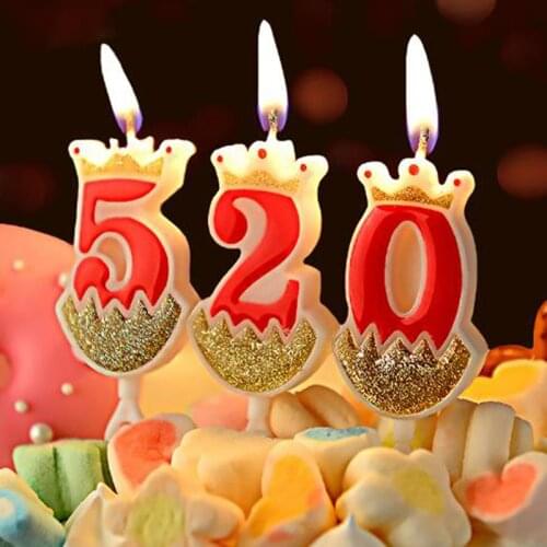 1PC 0-9 Numbers Cake Topper Birthday Wedding Digital Crown Candles Gold Red Number Party Supplies DIY Decoration for Baking