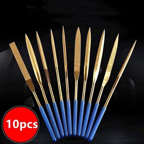 Citop 10pcs/set Mini Rasp Wood Carving Diamond Coated Needle Files Ti Plated Great for Filing & Cutting Hand File Tools