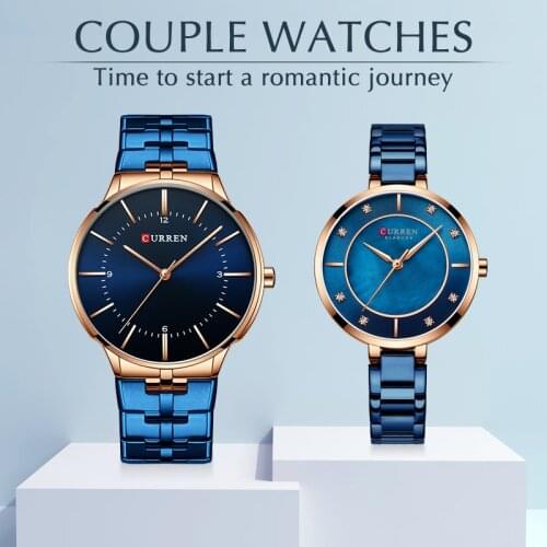 CURREN Couple Watch for Men and Women Fashion Lover’s Watches Casual Wrist Watch Stainless Steel Waterproof Clock Set for Sale