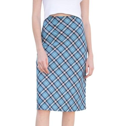 Womens Bodycon Midi Skirt, Casual High Waist Plaid Print Knee Length Pencil Skirt