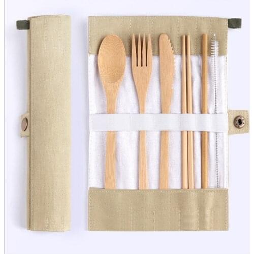 Bamboo Cutlery Flatware Set Travel Utensils Include Reusable Knife Fork Spoon Chopsticks Straws