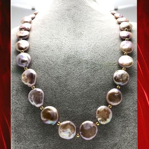 Edisons 13-14mm Natural Freshwater Baroque Special-shaped Button Pearl Metal Halo Necklace