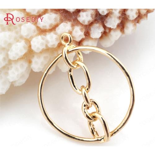 F464)6 pieces 25*21mm 24K Gold Color Brass Chain Circle Charms Pendants High Quality Diy Jewelry Findings Accessories wholesale