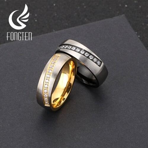 Fongten Retro Zircon Ring Men Stainless Steel Black Blue Yellow Ring Man Rings Fashion Jewelry