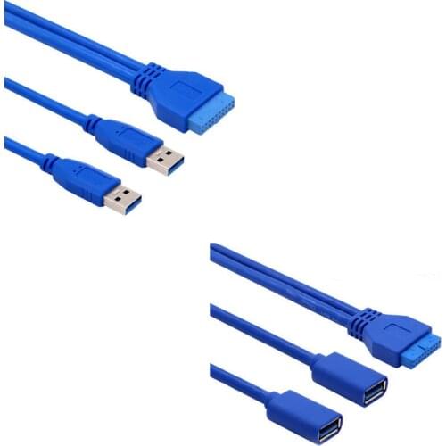 30cm Dual 2 Port USB3.0 USB 3.0 A Male to Motherboard Mainboard 20Pin Cable Adapter 19 Pin USB Extension cable