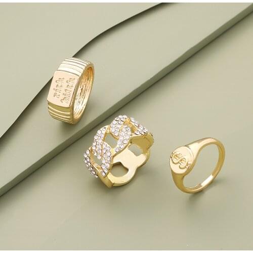 Lost Lady Hiphop Gold Chain Rings 3pcs/Set For Women Girls Punk Geometric Simple Finger Rings 2021 Trend Jewelry Party Gift