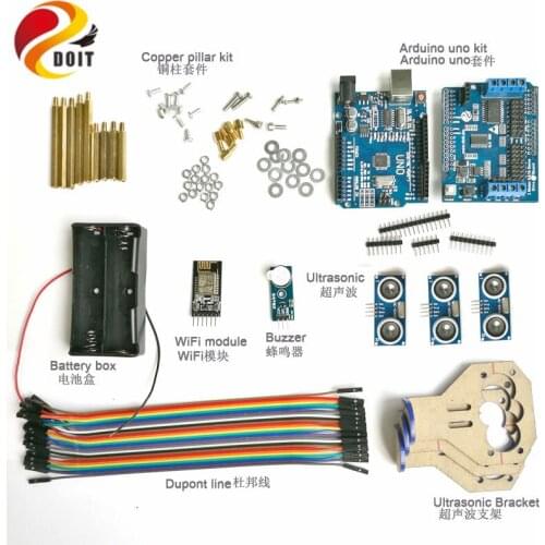 WiFi Control Obstacle Avoidance Kit with Arduino UNO R3 Board+Motor Drive Shield Board+Ultrasonic Sensor for Robot Tank DIY
