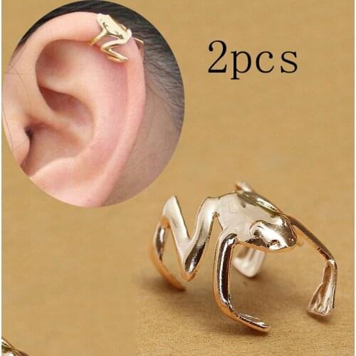 2Pcs Punk Style Frog Ear Cuffs Siliver Ear Cuff Clip Earrings For Women Earcuff No Piercing Fake Cartilage Earrings