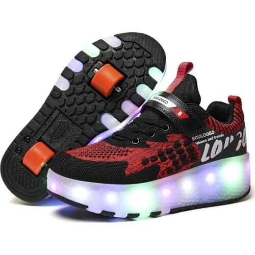 Hot Wheels Double-wheeled Heelys Luminous Roller Shoes for Boys Girls Outdoor Skating Shoes Lights Wheel Shoes Walking Sneakers