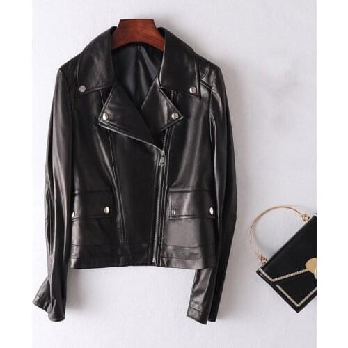 2020 New genuine Coat Women Black Slim Short Real leather Jacket Ladies Motorcycle Biker Outerwear Female Autumn Clothes