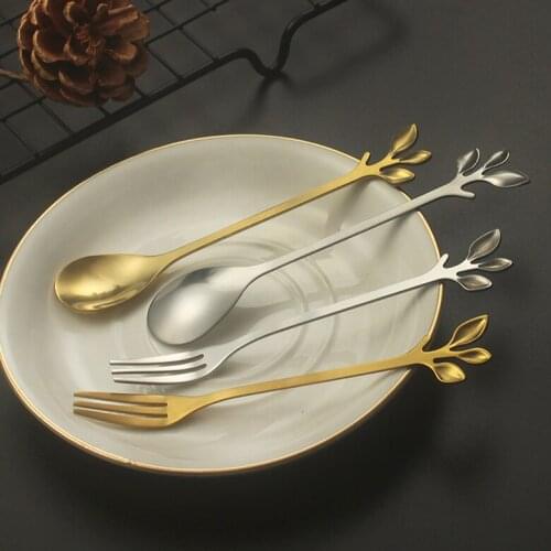 Creative Stainless Steel Spoon Branch Leaves Spoon Fork Coffee Spoon Christmas Gifts Kitchen Accessories Tableware Decoration