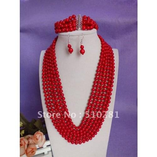 7MM Fashion Luxury Handmake 20inch red color coral jewelry set